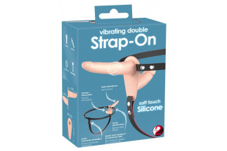 Телесный двойной вибрострапон с вибрацией Vibrating Double Strap-On - 15 см. Телесный двойной вибрострапон с вибрацией Vibrating Double Strap-On - 15 см.