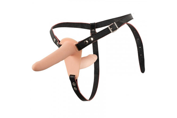 Телесный двойной вибрострапон с вибрацией Vibrating Double Strap-On - 15 см. Телесный двойной вибрострапон с вибрацией Vibrating Double Strap-On - 15 см.