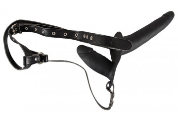 Женский страпон с вагинальной пробкой Double Strap On - 15 см.