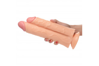 Телесный сдвоенный фаллоимитатор Double Stuffer 10 Double Pecker Dildo - 27 см.