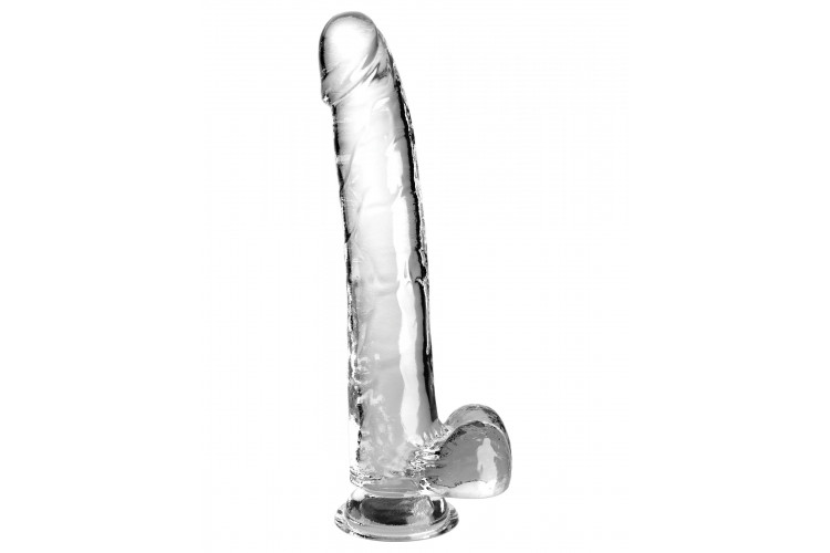 Прозрачный фаллоимитатор с мошонкой на присоске 11’’ Cock with Balls - 30,5 см.