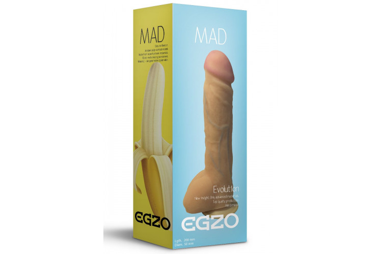 Большой реалистичный фаллоимитатор Mad Banana с мошонкой - 23,5 см.