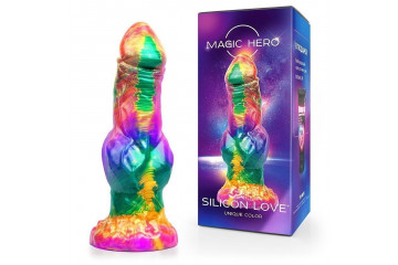 Разноцветный фантазийный фаллоимитатор на присоске - 24 см.