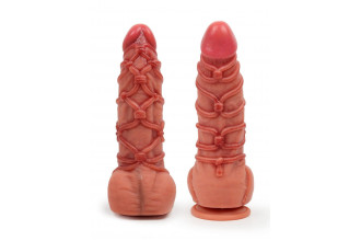 Телесный фаллоимитатор с имитацией шибари - 25 см.