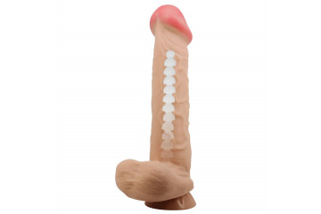 Телесный фаллоимитатор с подвижной кожей - 26 см.