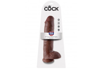 Коричневый фаллоимитатор-гигант на присоске 11 Cock with Balls - 28 см.