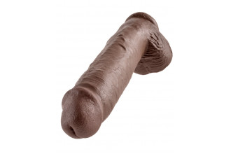 Коричневый фаллоимитатор-гигант на присоске 11 Cock with Balls - 28 см.