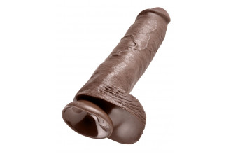Коричневый фаллоимитатор-гигант на присоске 11 Cock with Balls - 28 см.