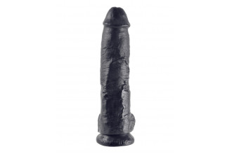 Реалистичный чёрный фаллоимитатор-гигант 10 Cock with Balls - 25,4 см.