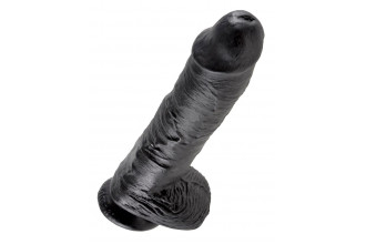 Реалистичный чёрный фаллоимитатор-гигант 10 Cock with Balls - 25,4 см.