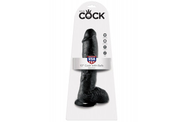 Реалистичный чёрный фаллоимитатор-гигант 10 Cock with Balls - 25,4 см.