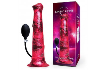 Малиновый фантазийный фаллоимитатор с имитацией эякуляции - 29 см.