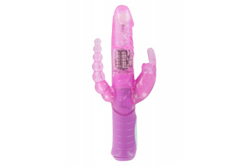 Розовый вибратор RABBIT DUAL PLEASURE с клиторальным и анальным стимуляторами - 22 см.