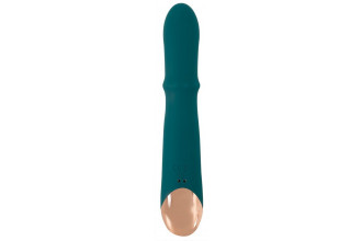 Зеленый вибратор-кролик с подвижным кольцом Thumping Rabbit Vibrator - 22,7 см.