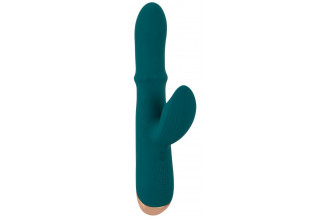 Зеленый вибратор-кролик с подвижным кольцом Thumping Rabbit Vibrator - 22,7 см.