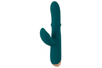Зеленый вибратор-кролик с подвижным кольцом Thumping Rabbit Vibrator - 22,7 см.