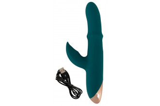 Зеленый вибратор-кролик с подвижным кольцом Thumping Rabbit Vibrator - 22,7 см.