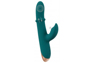 Зеленый вибратор-кролик с подвижным кольцом Thumping Rabbit Vibrator - 22,7 см.
