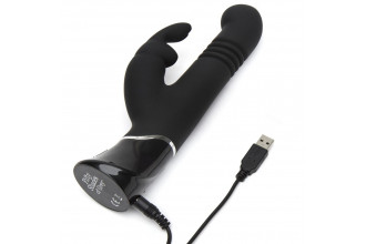 Черный хай-тек вибратор Greedy Girl Thrusting Rabbit Vibrator - 22,8 см.