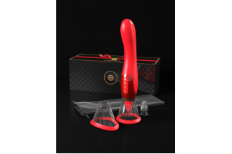 Красный двухсторонний вибростимулятор Ultimate Pleasure 24K Gold Luxury Edition - 25 см.