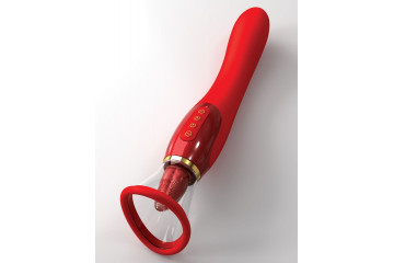 Красный двухсторонний вибростимулятор Ultimate Pleasure 24K Gold Luxury Edition - 25 см.