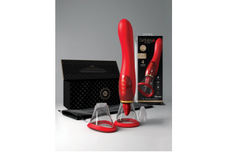 Красный двухсторонний вибростимулятор Ultimate Pleasure 24K Gold Luxury Edition - 25 см.