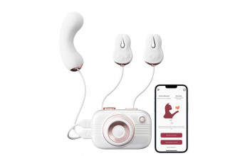 Белый стимулятор в форме фотоаппарата Alberta с вибрацией и вакуумом