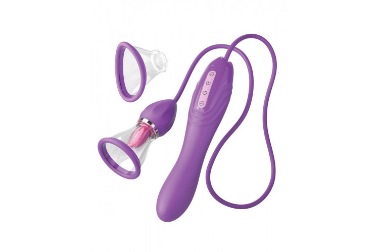Сиреневый вибростимулятор с помпой и имитатором языка Her Ultimate Pleasure Max