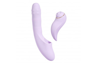 Сиреневый вибромассажер со съёмным клиторальным пульсатором DuoGlow