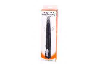 Чёрный вибромассажер Long John Realistic Thrusting Vibrator с функцией толкания - 20 см.