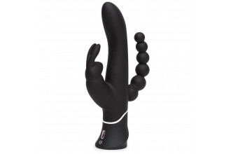 Черный перезаряжаемый вибратор Triple Curve Rechargeable Rabbit Vibrator - 25,4 см.