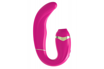 Ярко-розовый вибромассажёр зоны G с вакуумным клиторальным стимулятором My G - 17,4 см.