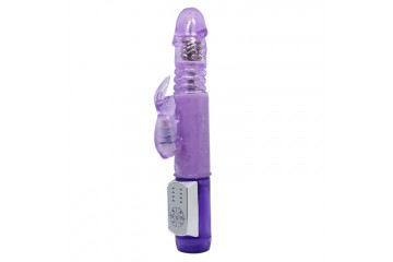 Фиолетовый ротатор с возвратно-поступательными движениями и клиторальным стимулятором - 24 см.