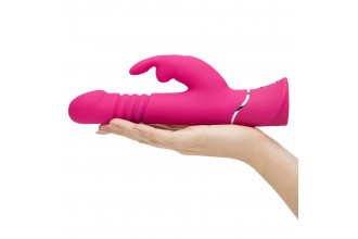 Розовый вибратор Thrusting Realistic Rechargeable Rabbit Vibrator с имитацией толчков - 22,8 см.
