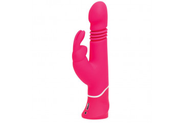 Розовый вибратор Thrusting Realistic Rechargeable Rabbit Vibrator с имитацией толчков - 22,8 см.