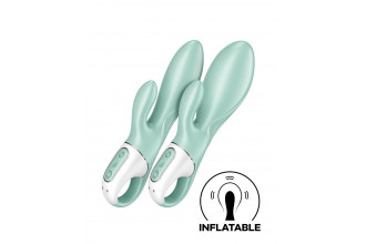 Зеленый вибратор-кролик Satisfyer Air Pump Bunny 5+ с функцией расширения - 20,4 см.