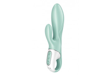 Зеленый вибратор-кролик Satisfyer Air Pump Bunny 5+ с функцией расширения - 20,4 см.