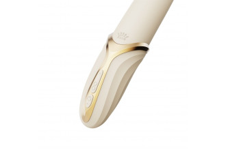 Бежевый вибростимулятор с имитацией оральных ласк и функцией нагрева Eve