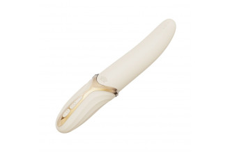 Бежевый вибростимулятор с имитацией оральных ласк и функцией нагрева Eve