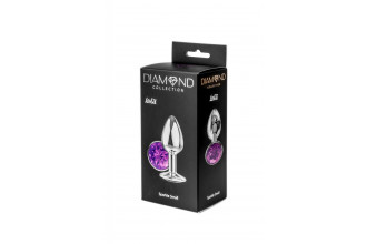 Малая серебристая анальная пробка Diamond Purple Sparkle Small с фиолетовым кристаллом - 7 см.