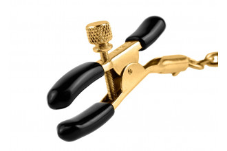 Чёрные с золотом зажимы на соски Gold Chain Nipple Clamps