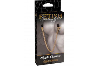 Чёрные с золотом зажимы на соски Gold Chain Nipple Clamps