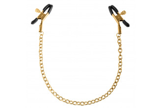 Чёрные с золотом зажимы на соски Gold Chain Nipple Clamps