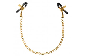 Чёрные с золотом зажимы на соски Gold Chain Nipple Clamps