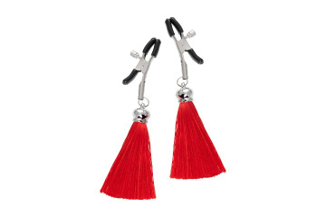 Зажимы на соски «Прищепки» с красными кисточками из шелка