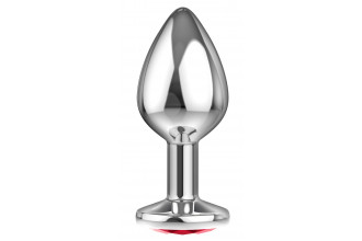 Большая серебристая анальная пробка Diamond Red Sparkle Large с красным кристаллом - 8 см.