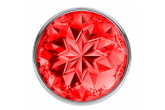 Большая серебристая анальная пробка Diamond Red Sparkle Large с красным кристаллом - 8 см.