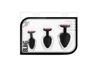 Набор черных анальных пробок с красным кристаллом-сердечком Bling Plugs Training Kit Набор черных анальных пробок с красным кристаллом-сердечком Bling Plugs Training Kit