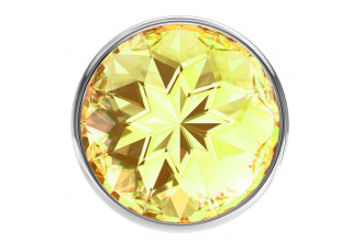 Большая серебристая анальная пробка Diamond Yellow Sparkle Large с жёлтым кристаллом - 8 см.