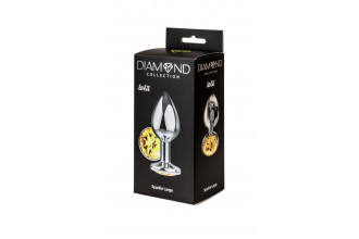 Большая серебристая анальная пробка Diamond Yellow Sparkle Large с жёлтым кристаллом - 8 см.